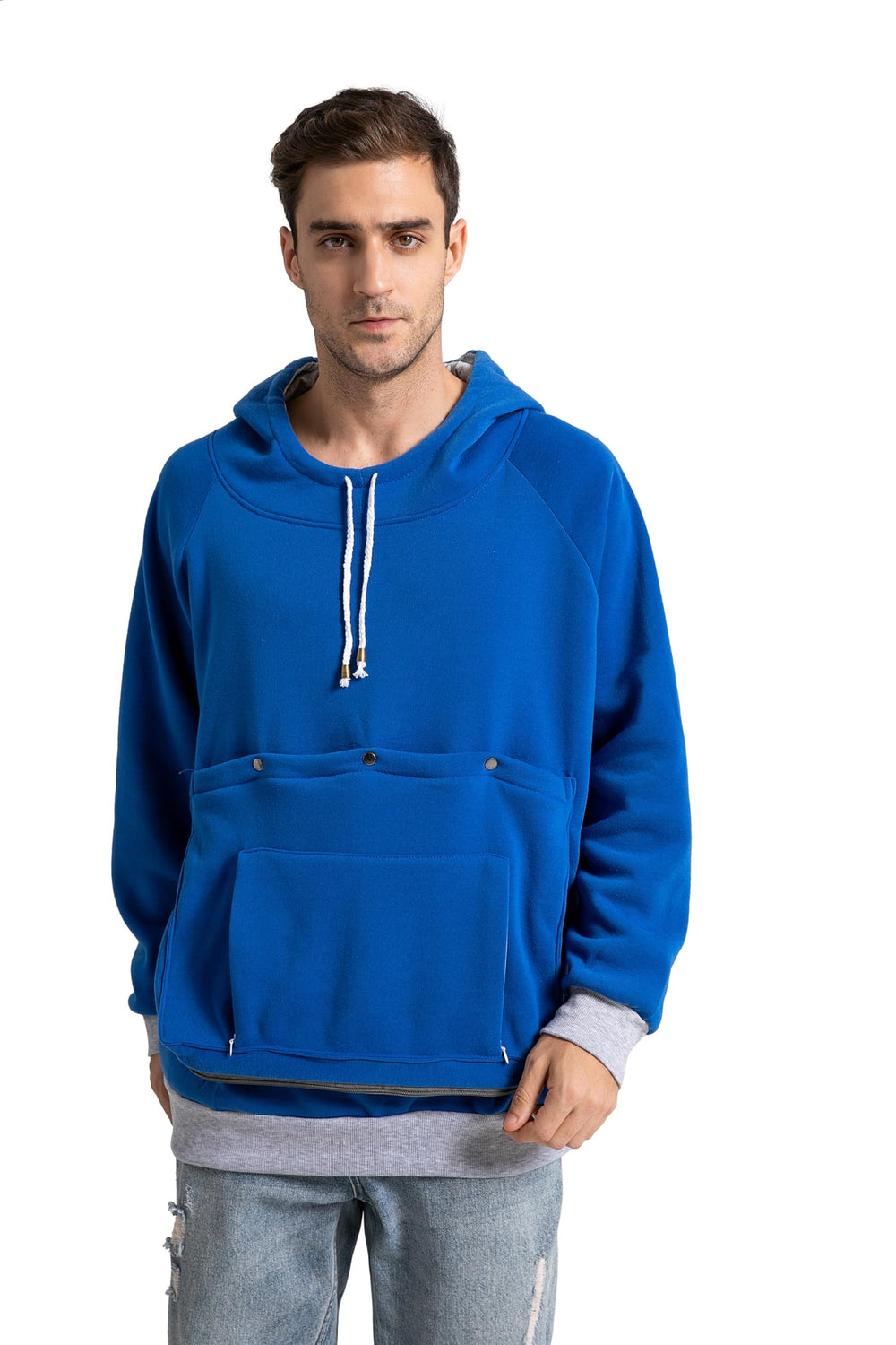 Kei Tomlison Hoodie con bolsa frontal, vista frontal para paseos cercanos con mascota