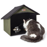 K&H Pet Products Refugio exterior con techo inclinado protege comida y agua.