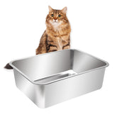 Kichwit caja-arena-gato abierta; acero inoxidable extragrande, fácil de limpiar.