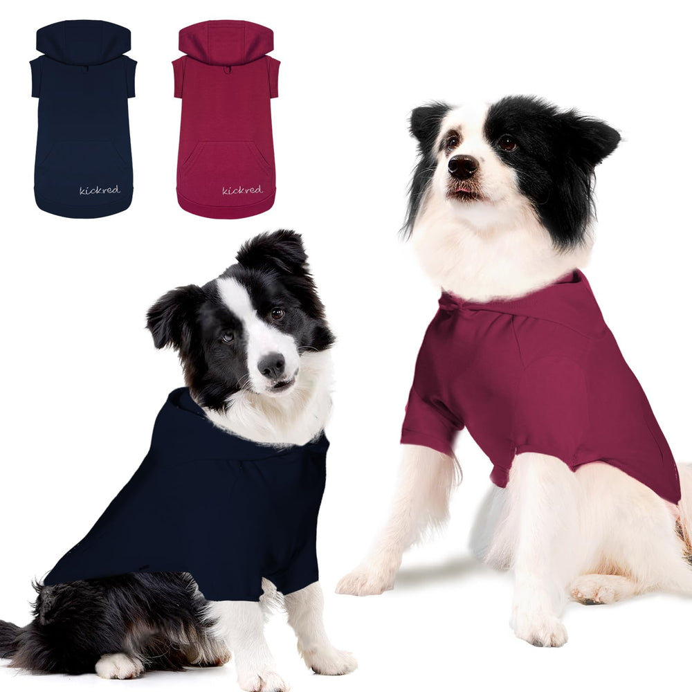 Kickred sudadera para perro con capucha azul marino, vista frontal para paseos cómodos.
