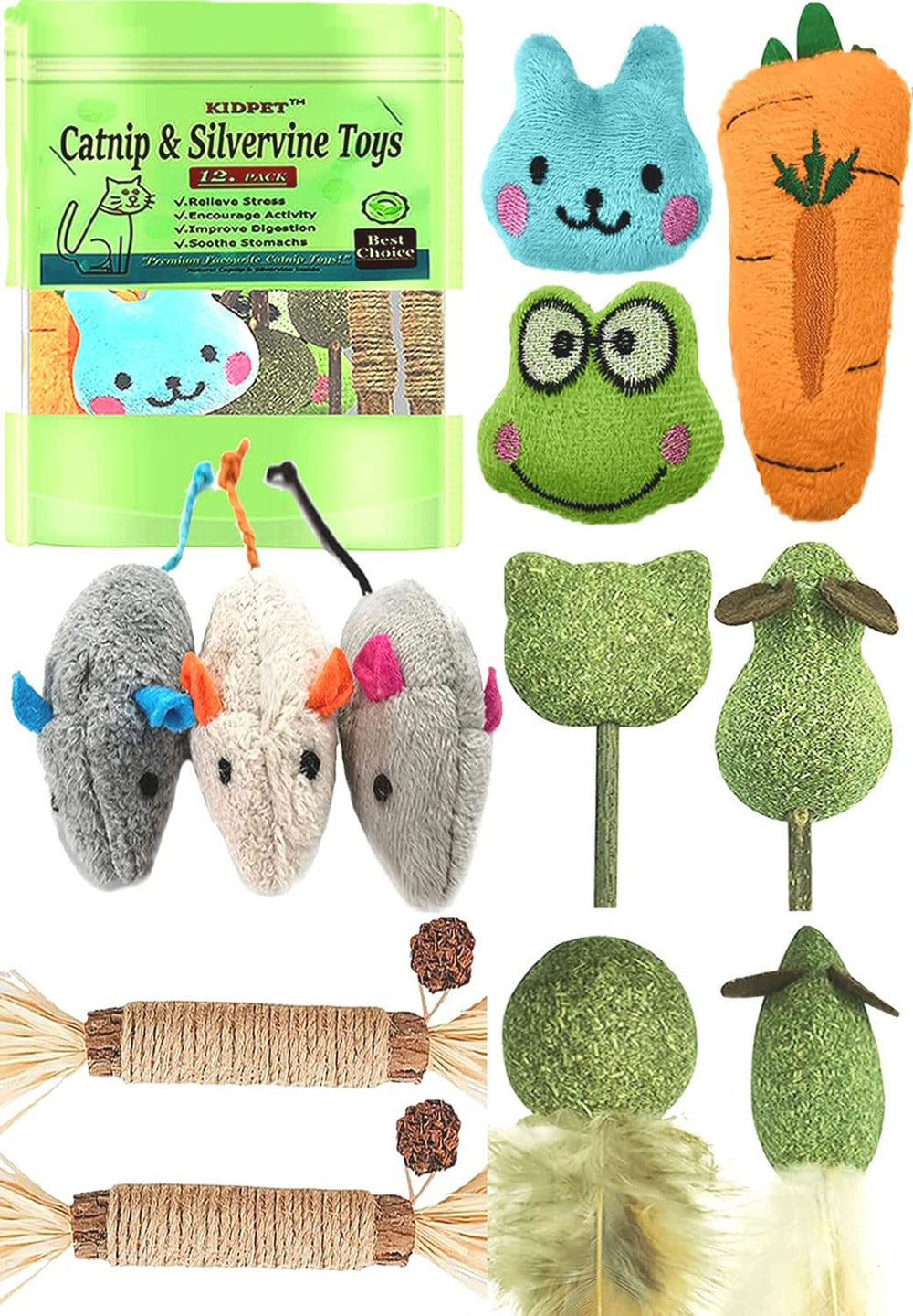 Kidpet ratón catnip natural para juego activo y estimulación sensorial.