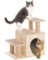 KinoTail 3-en-1 con condo: escalera y cueva para gato, descanso estable.