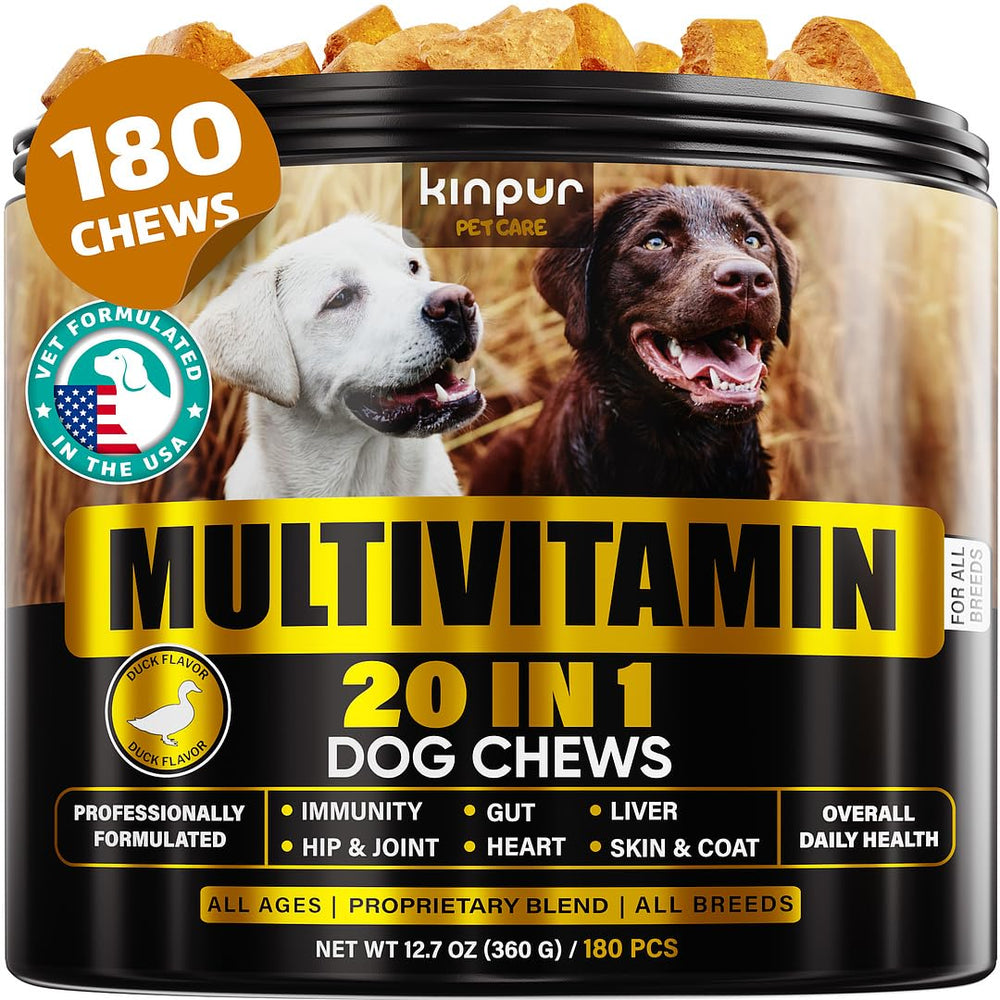 Kinpur Pet Care, empaque 20-en-1 para perros, apoyo diario de energía y salud.