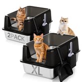 KISENG caja de arena de acero inoxidable XL con paredes altas para dos gatos.
