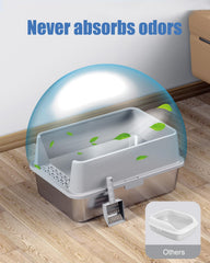 KITCATY caja de acero inoxidable XXL no absorbe olores, ideal en hogares con múltiples gatos.