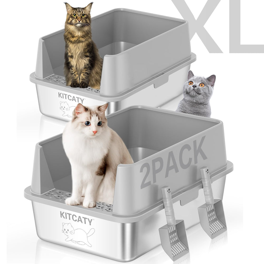KITCATY caja de arena de acero inoxidable XXL con tapa alta, fácil de limpiar.