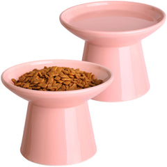 KITCHENLESTAR tazones-gato-elevados-rosas: dos unidades para comer con comodidad.