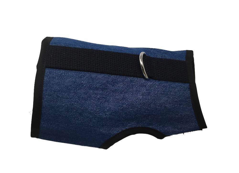 Arnés Kitty Holster para gatos, denim azul, cómodo paseo diario con seguridad.