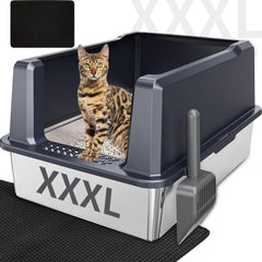 kmnsun caja de arena inoxidable xxxl vista frontal para gatos grandes