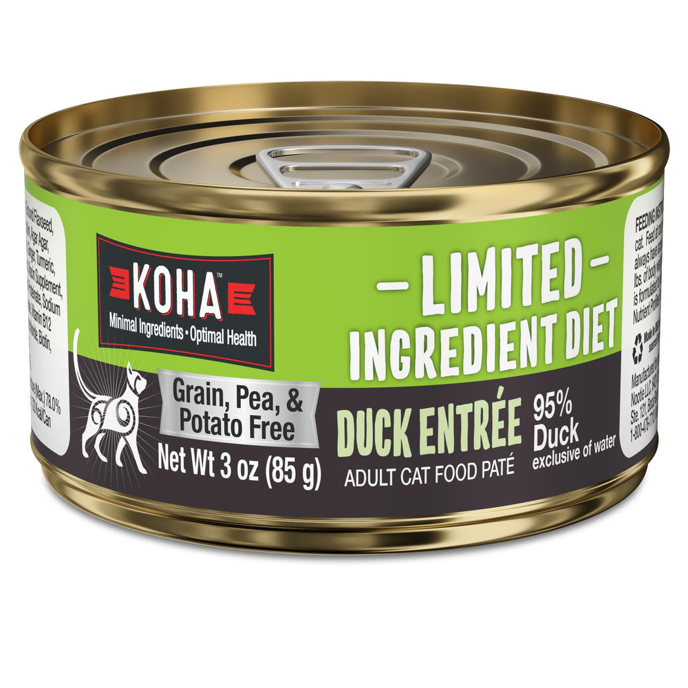 KOHA paté de pato para gatos, primer plano, textura suave ideal para estómagos sensibles