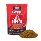 KOHA Raw Life Aderezo Crudo, empaque frontal, fuente proteica para perros y gatos.