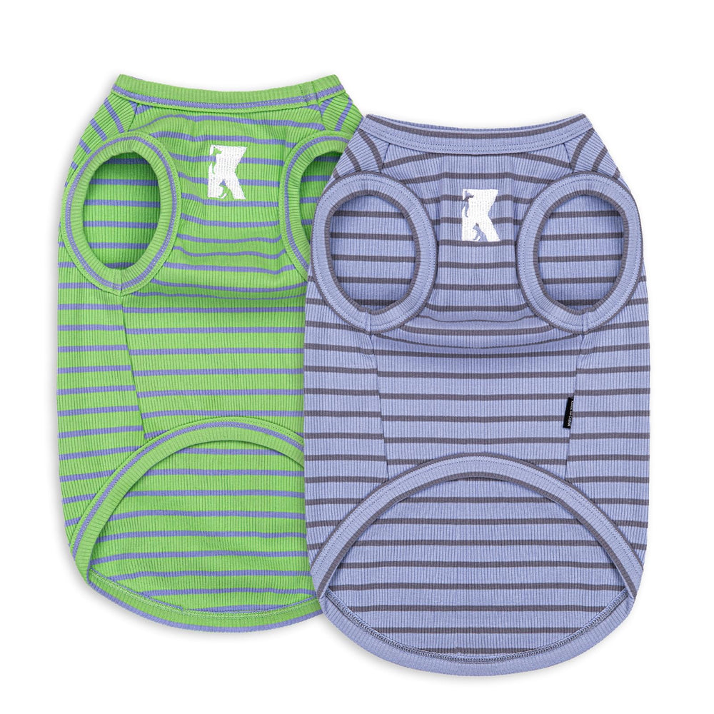 Koneseve camiseta para perro pack dos, colores morado y verde, sin mangas, ideal para paseos diarios