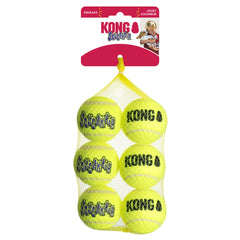KONG Air Dog SqueakAir Balón tenis mediano 6-pack para juego interactivo seguro y duradero.