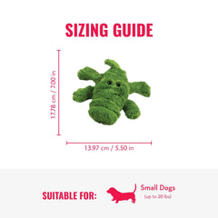 Detalle del cocodrilo de peluche KONG con chirriador para juego interactivo.