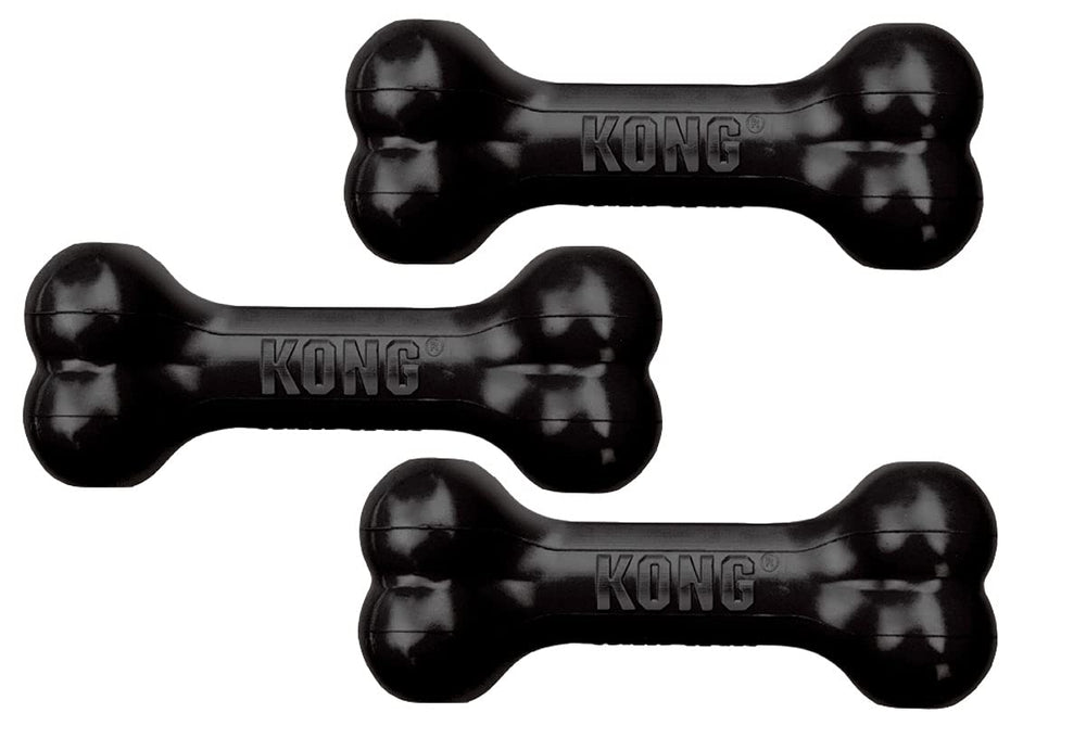 KONG Extreme Goodie Bone, hueso negro mediano, ideal para masticar y rellenar con premios.