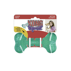 KONG Squeezz, juguete dental rellenable, perfecto para premiar y entretener.