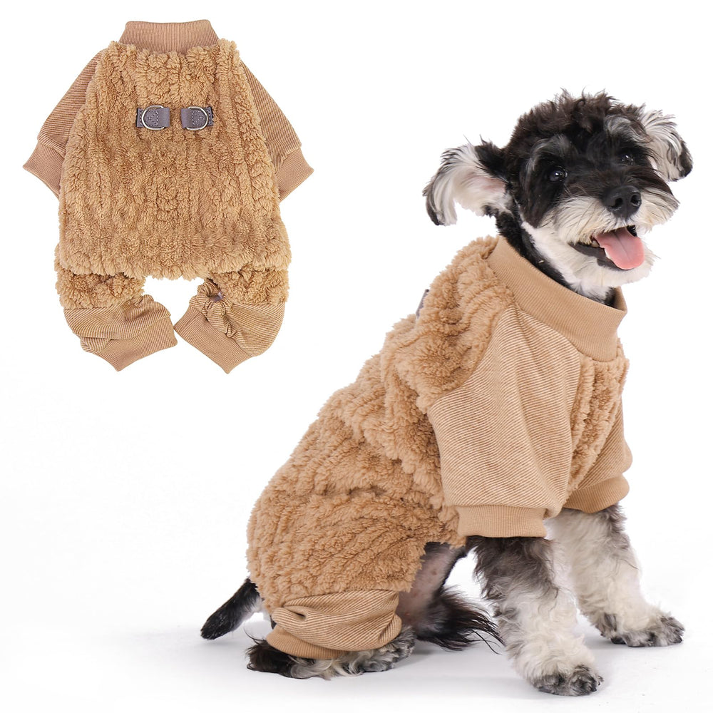 Pijama KOOLTAIL para perro pequeño beige, vista frontal, cálido para paseos fríos