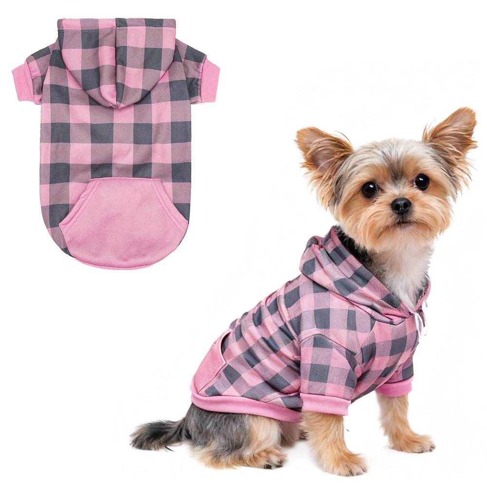 KOOLTAIL sudadera para perro con cuadros rosa y capucha, ideal para paseos.