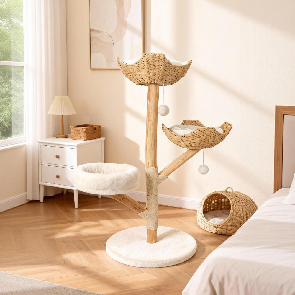 Koryndel Torre para Gatos de Madera, enfoque en torre de 47 pulgadas estable para gatos grandes
