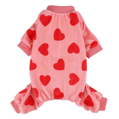Pijama Kosiyi para perro en franela rosa con corazón, cómodo para días fríos.