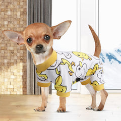 Kosiyi pijama con patito amarillo para perro pequeño, mantiene calor en días fríos.