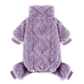 Kosiyi suéter morado para perro pequeño, frontal, ideal para paseos fríos.