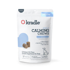 Kradle Calming Chews: presentación en envase fácil de abrir para perros con estrés diario.