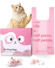 Bolsas KropBom para excrementos de gato con fragancia cerezo y asas para sellar.