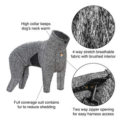 Kurgo Stowe Capa Base, cremallera dorsal doble para vestir rápido y acceso al arnés.