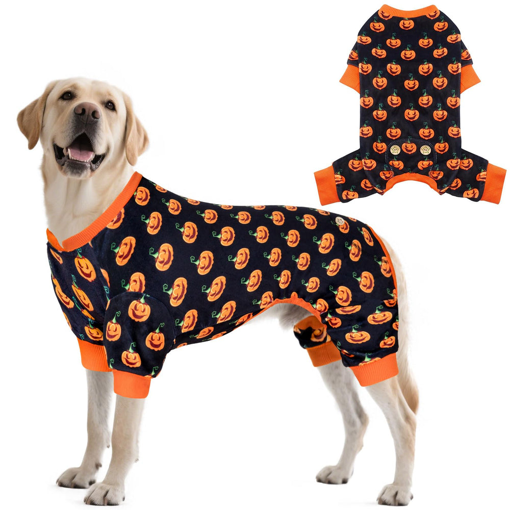 Pijama KYEESE para perros Halloween calabaza, ideal para sesiones de fotos festivas.