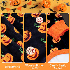 Pijama KYEESE para perros Halloween calabaza, textura suave para días fríos.