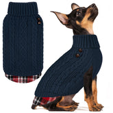 KYEESE suéter para perro pequeño, cuello alto con parche cuadros, cálido para paseos.