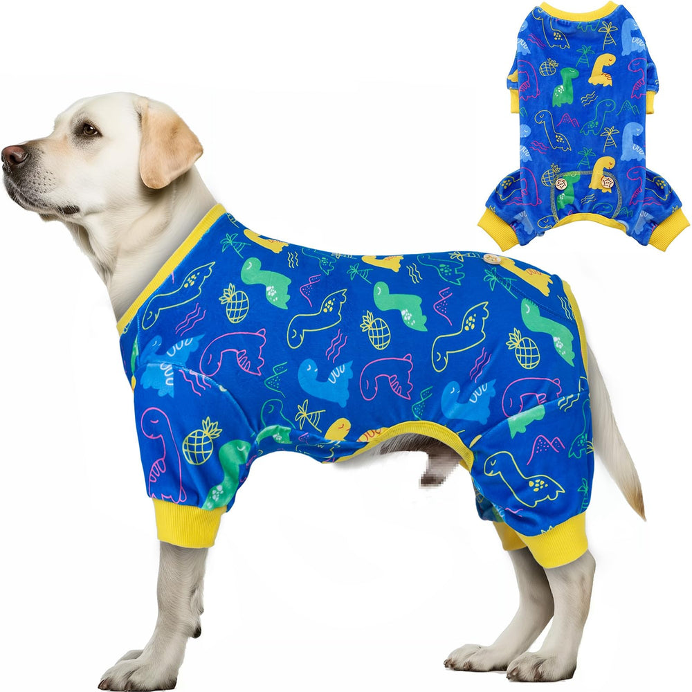 Pijama KYEESE para perro con dinosaurio, frontal cómodo para uso diario.