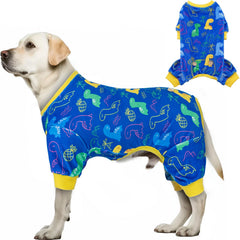 Pijama KYEESE para perro con dinosaurio, frontal cómodo para uso diario.
