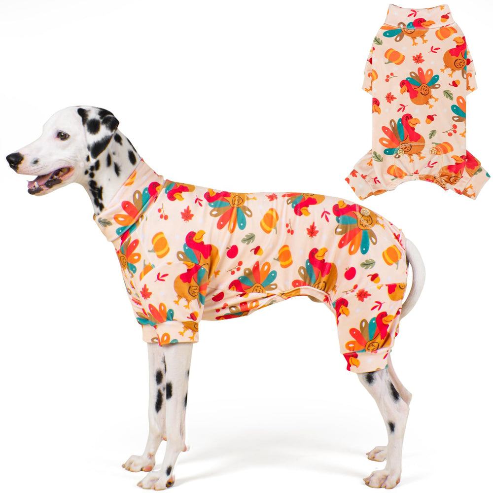 KYEESE pijama para perro con diseño de pavo y cuello alto, ideal para fiestas.