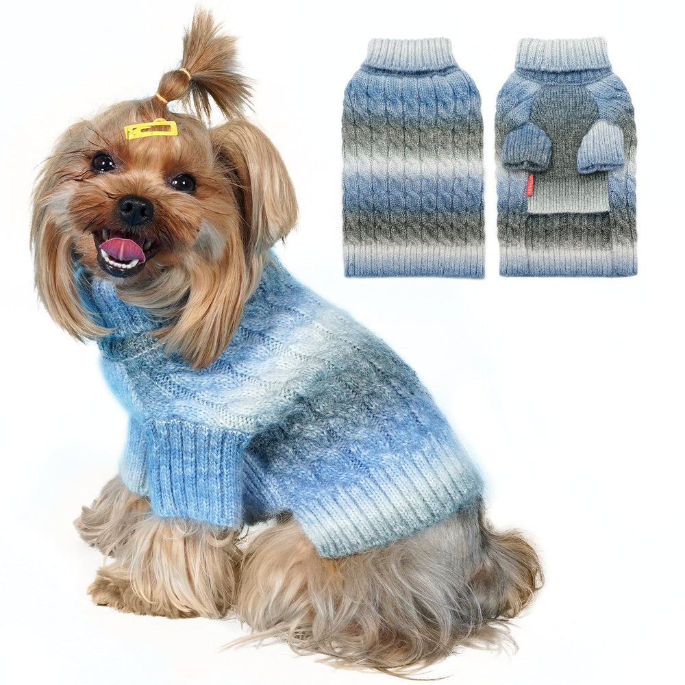 KYEESE suéter para perro pequeño de punto cable azul, cálido para paseos de invierno.