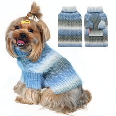 KYEESE suéter para perro pequeño de punto cable azul, cálido para paseos de invierno.