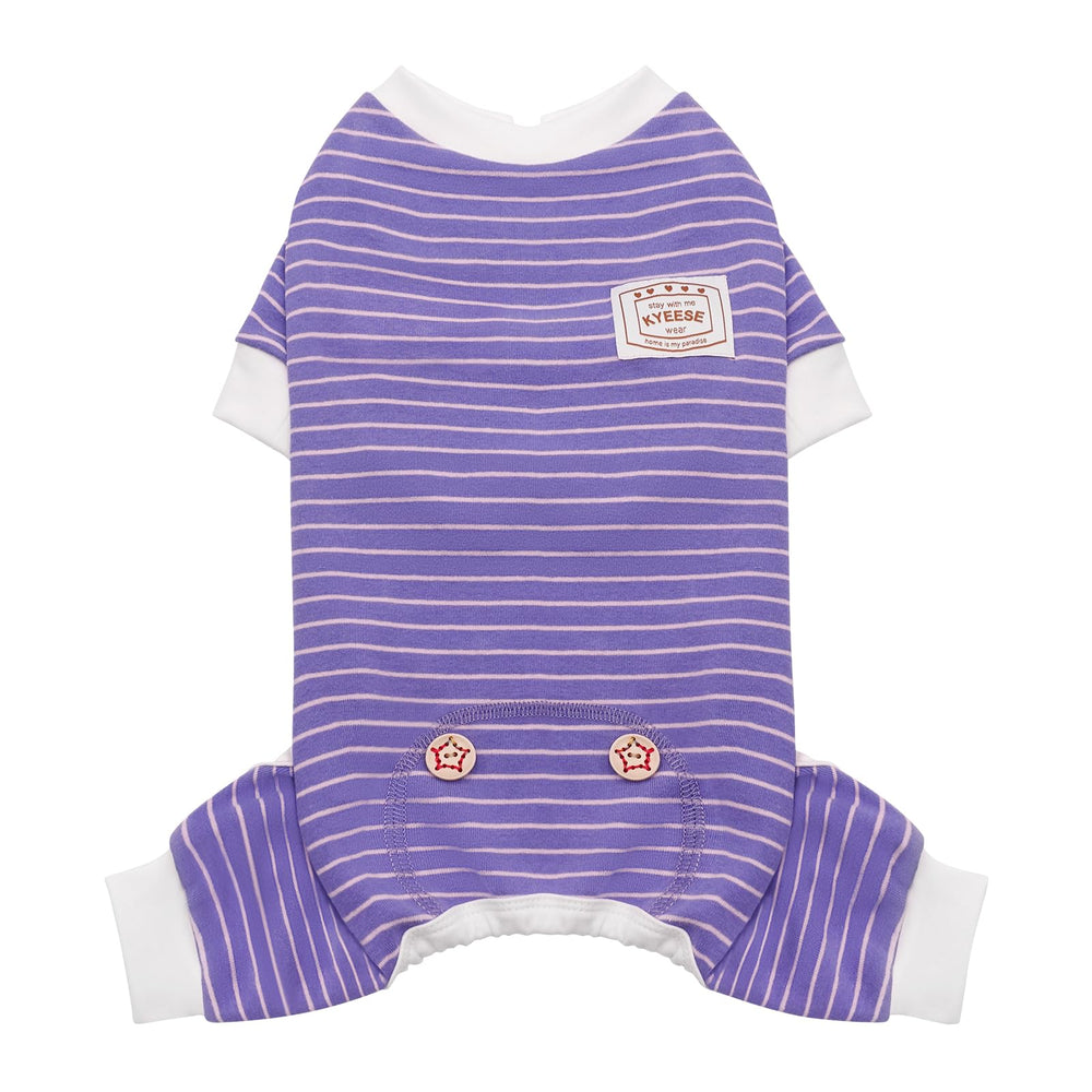 KYEESE Pijama para perros, rayas moradas, frente; cómodo para dormir.