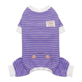 KYEESE Pijama para perros, rayas moradas, frente; cómodo para dormir.