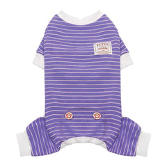 KYEESE Pijama para perros, rayas moradas, frente; cómodo para dormir.