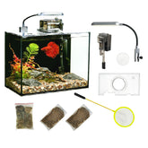 KZS acuario vidrio 2 galones con filtro y luz, vista cristalina para betta.