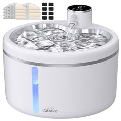 Bebedero LABEKA inalámbrico con base de acero; agua fresca al alcance del gato.