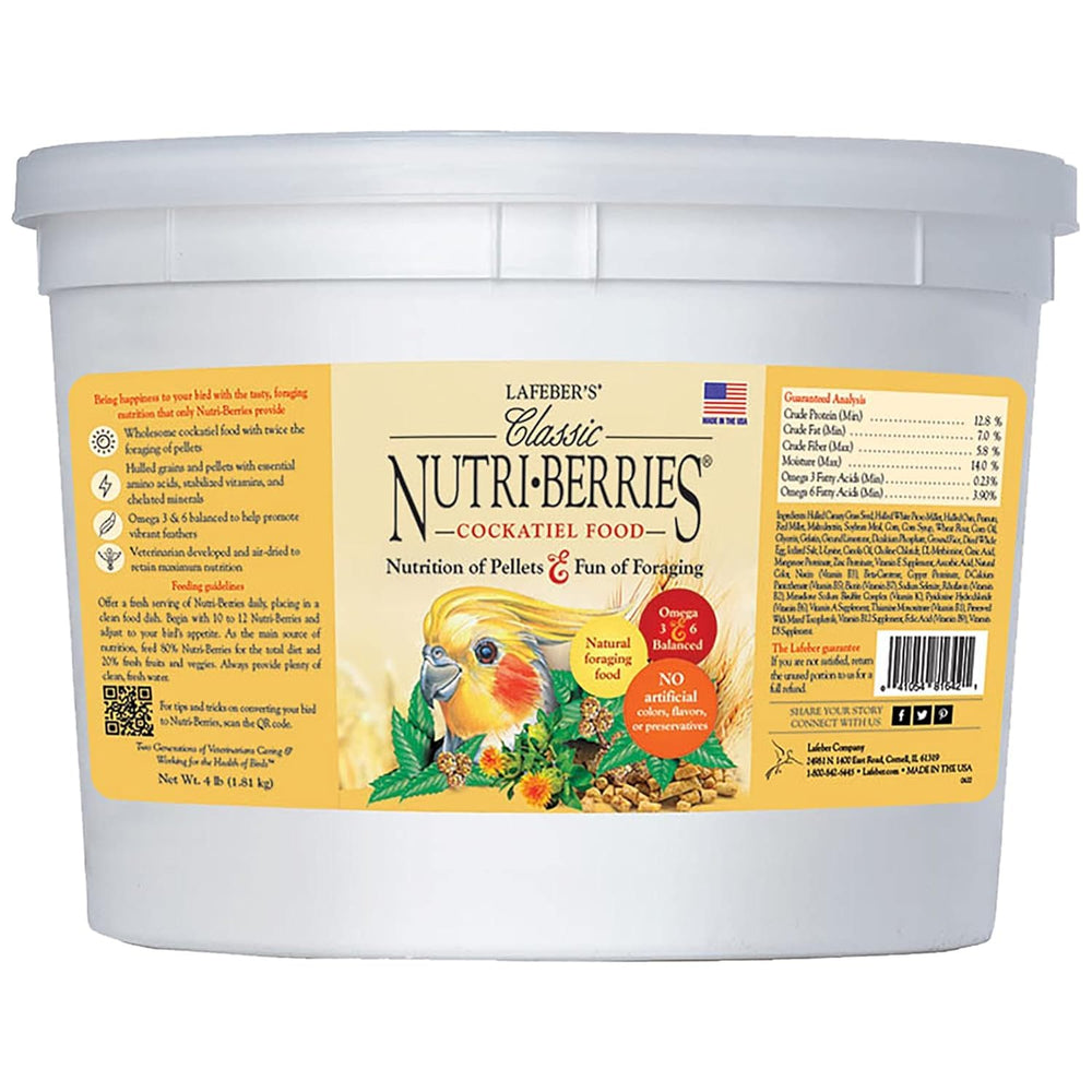 LAFEBER'S Nutri-Berries envase 4 lb, fácil almacenamiento para aves.