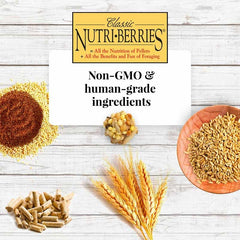 Ingredientes no modificados genéticamente y grado humano en Nutri-Berries para periquitos.