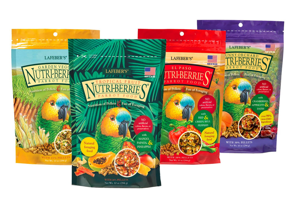 LAFEBER'S Nutri-Berries para loros con fruta tropical, variada alimentación.