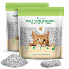 LALAHOME Bentonita para gatos en envase de 20 lb, grumos firmes para limpieza rápida.