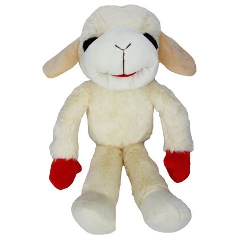 Lamb Chop, juguete perro parado con sonajero, fomenta juego interactivo y curiosidad en perros.