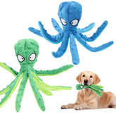 El juguete pulpo lanjue para perros en azul y verde ofrece sonido para interacción.