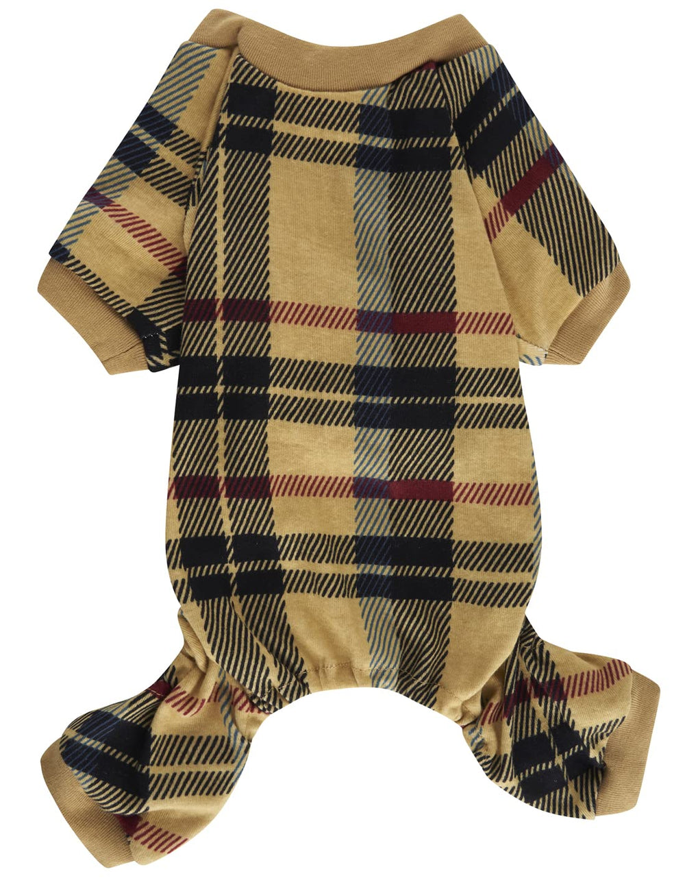 Pijama Lanyarco para perro con cuadros beige, ideal para Navidad