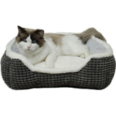 Cama Laojin Balhen para mascotas cuadrada gris suave, soporte cómodo para siestas tranquilas.